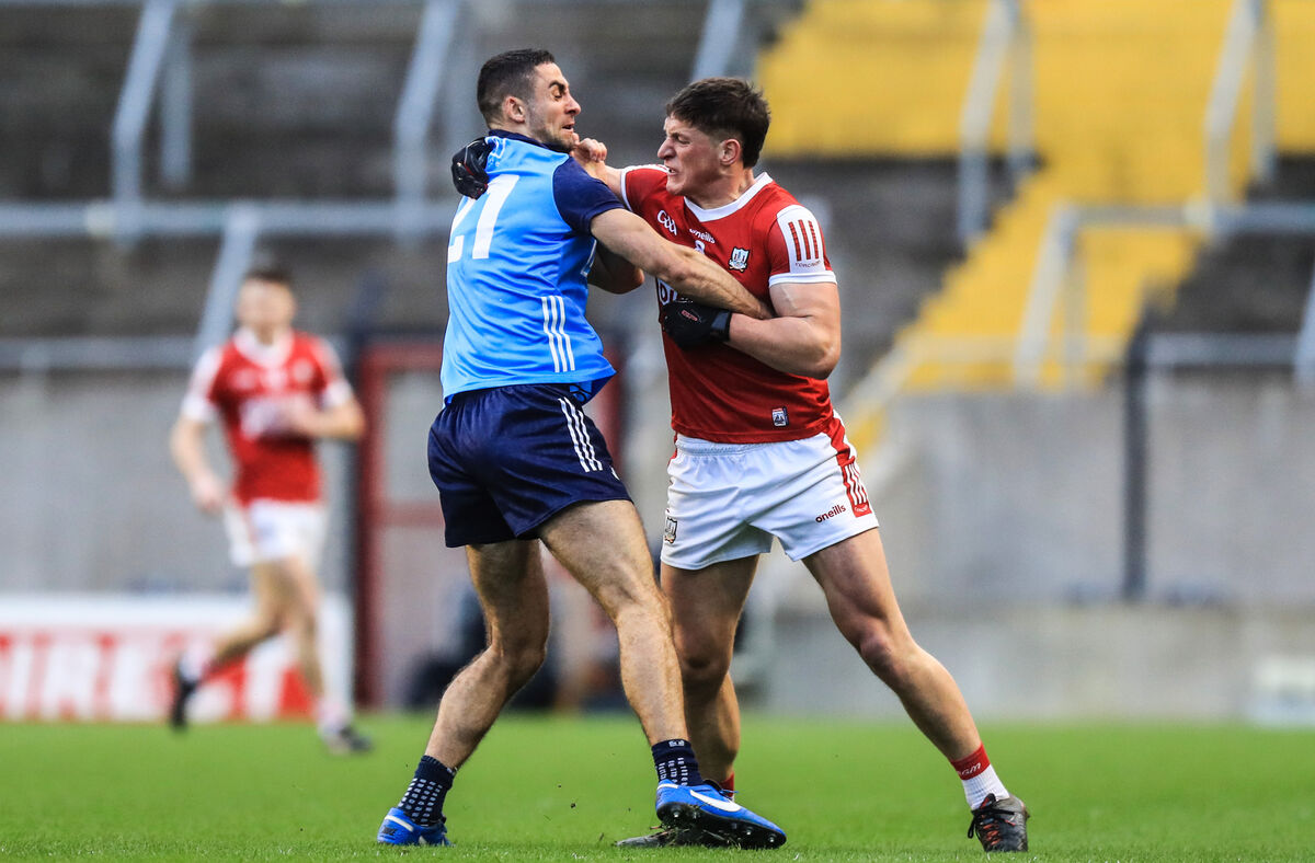 Tempers flare between James McCarthy and Colm O'Callaghan of Cork. Picture: INPHO/Evan Treacy Tempers flare between James McCarthy and Colm O'Callaghan of Cork. Picture: INPHO/Evan Treacy