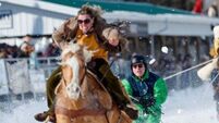 Childhood friends defend skijoring title, training by strapping skateboards onto skis in Meath