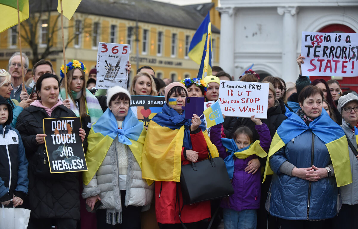  24th February 2023 The Ukrainian peaceful protest in Cork City yesterday. Picture; Eddie O'Hare