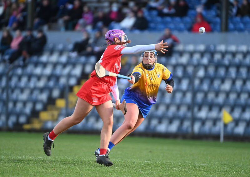 Full-forward Orlaith Cahalane pops a pass against Clare. Picture: Larry Cummins. Full-forward Orlaith Cahalane pops a pass against Clare. Picture: Larry Cummins.