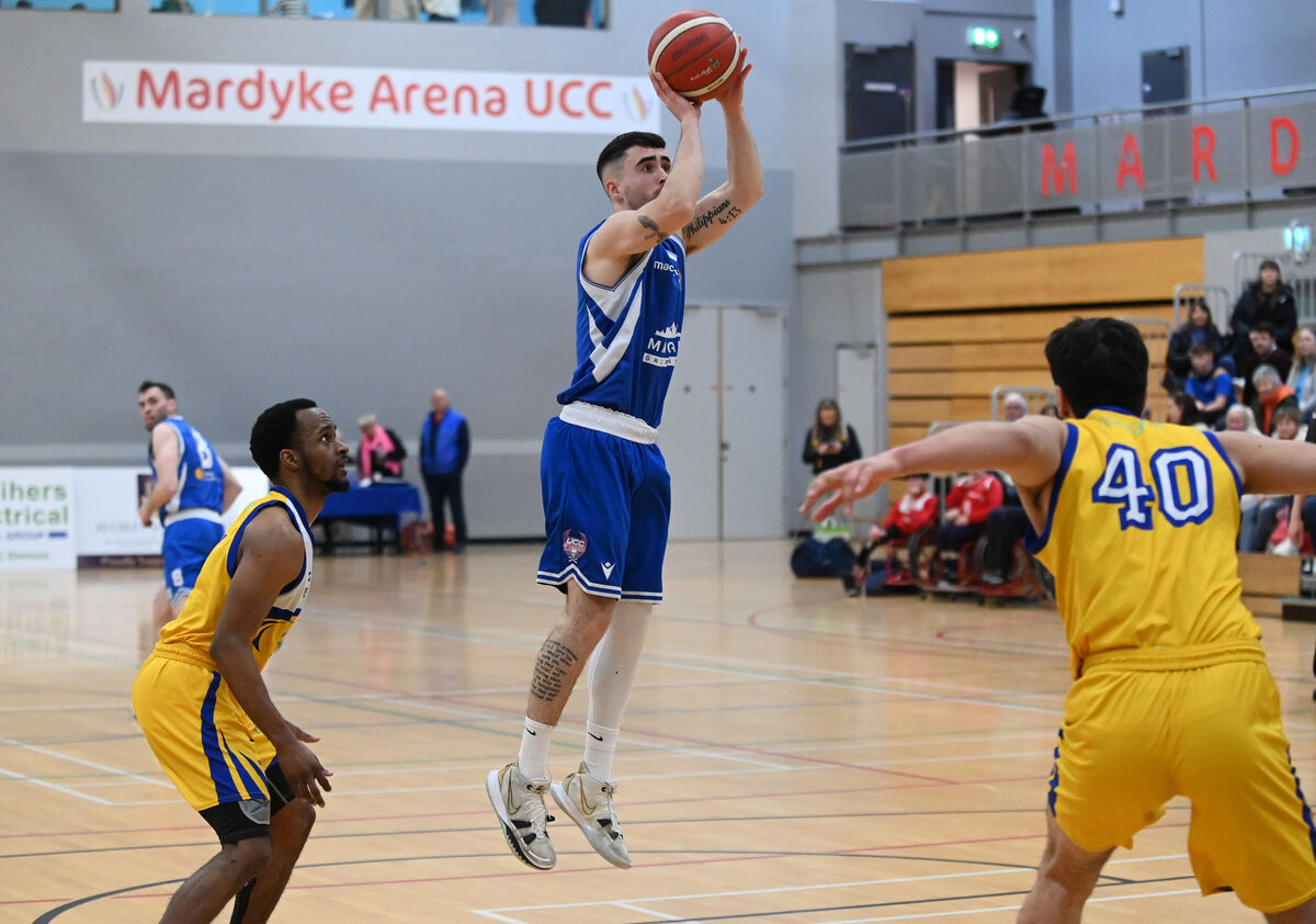 UCC Demons James Hannigan shoots a basket. Picture: Eddie O'Hare UCC Demons James Hannigan shoots a basket. Picture: Eddie O'Hare