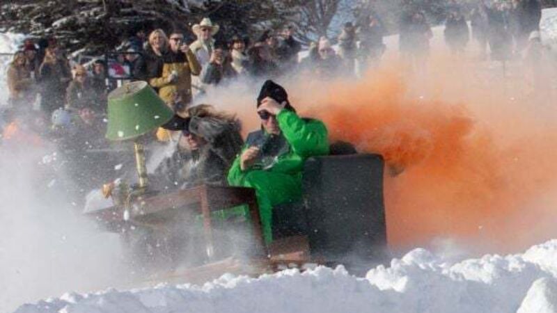 Irish duo win extreme winter sport event – pulled by horses on a sofa built on skis Irish duo win extreme winter sport event – pulled by horses on a sofa built on skis