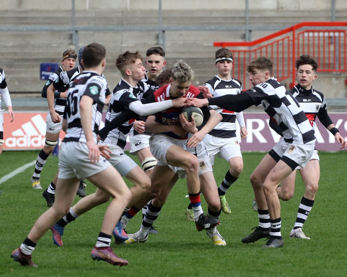 Adam Naughton, St Munchin's, on the attack against PBC. Picture: Brendan Gleeson Adam Naughton, St Munchin's, on the attack against PBC. Picture: Brendan Gleeson