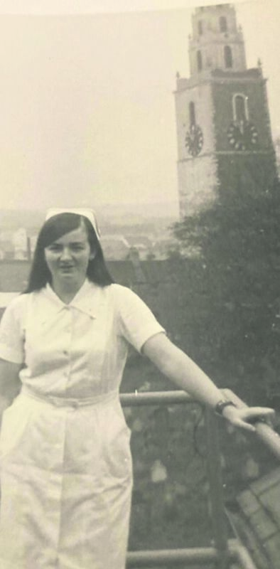 Mary McCarthy, nee Hallissey, on the roof of the North Infirmary in Cork city where she worked in 1970. Picture supplied by Mary Holly