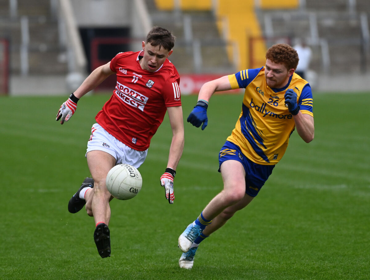 Cork's Hugh O'Connor solo's past from Roscommon's Tomas Lennon during the John Kerins U20 Development League at Páirc Uí Chaoimh. Picture: Eddie O'Hare Cork's Hugh O'Connor solo's past from Roscommon's Tomas Lennon during the John Kerins U20 Development League at Páirc Uí Chaoimh. Picture: Eddie O'Hare