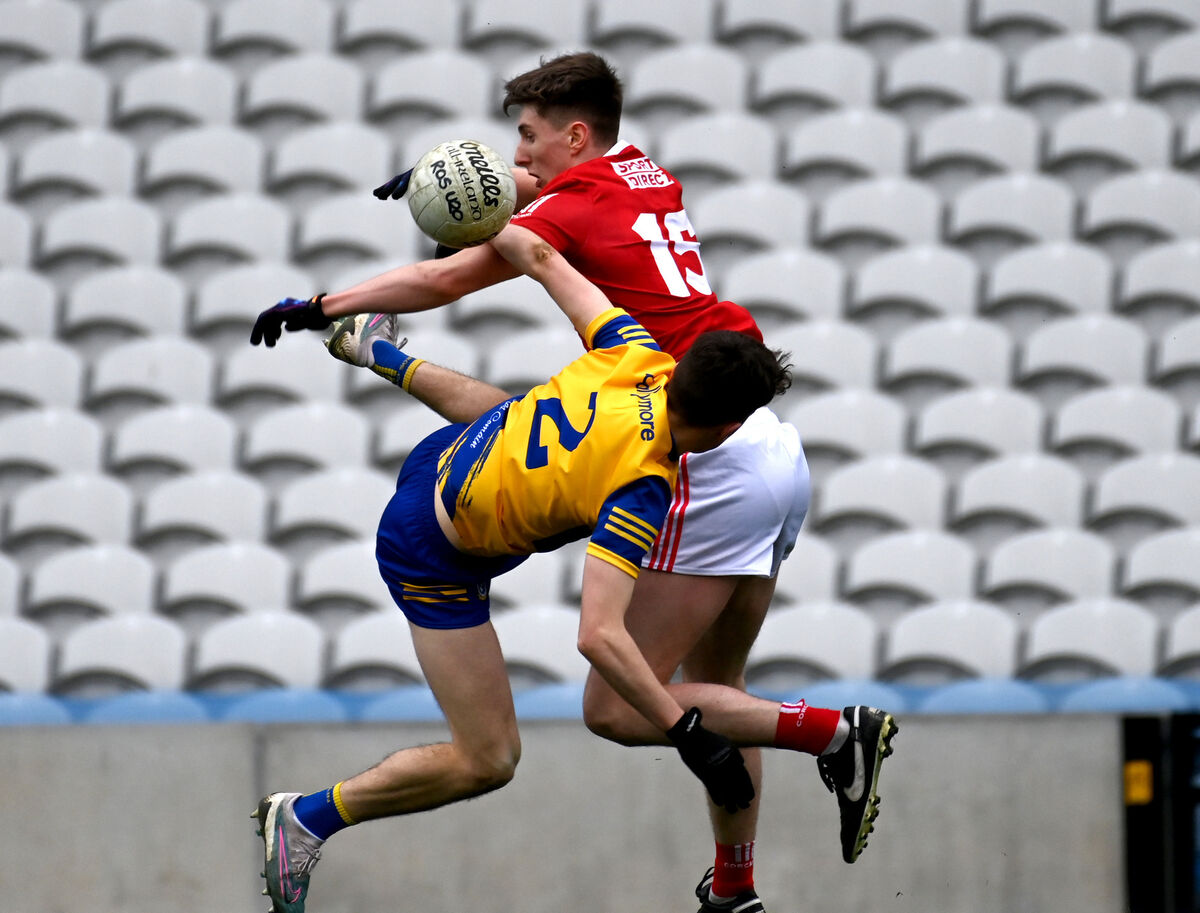 Cork's Tom Cunningham wins the ball from Roscommon's Daniel Casey. Picture: Eddie O'Hare Cork's Tom Cunningham wins the ball from Roscommon's Daniel Casey. Picture: Eddie O'Hare
