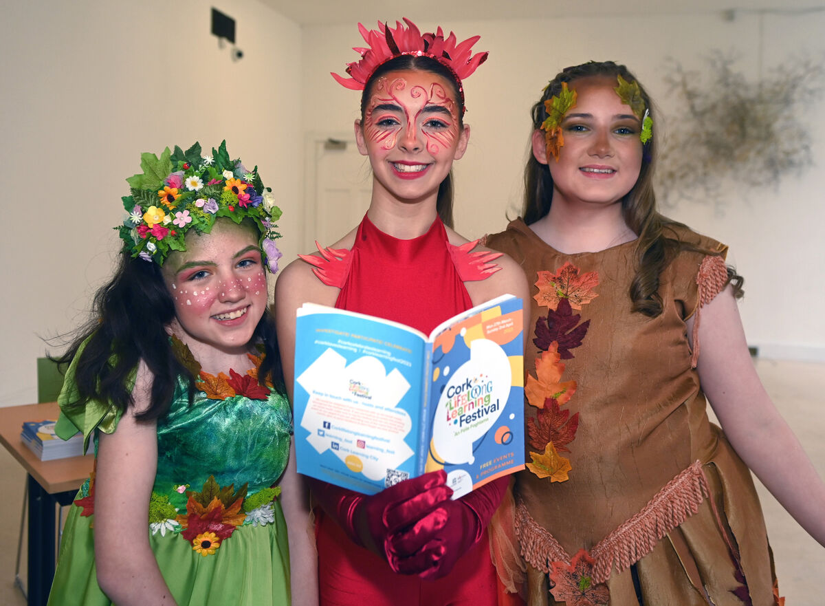 Grace Murphy-Conway, Maeve Goggin and Rosie Lyons from Joan Denise Moriarty school of dance at the launch of the Cork Lifelong Learning Festival from March 27th to April 2nd . Picture; Eddie O'Hare
