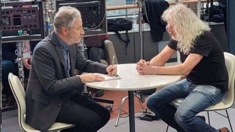MEP Mick Wallace spotted during interview with US TV host Jon Stewart