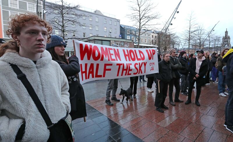 Protest in support of International Women's Day, organised by ROSA, on Grand Parade, Cork.