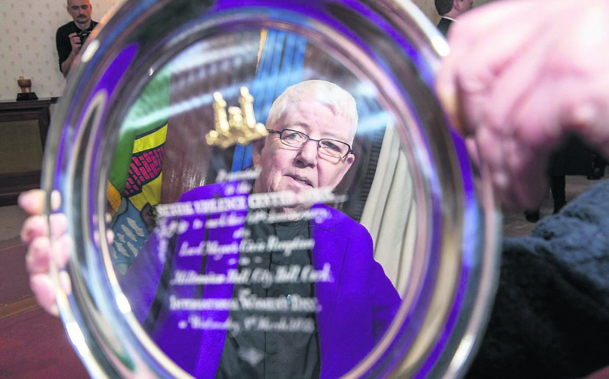 Mary Crilly, CEO of the Sexual Violence Centre accepting a plaque on behalf of the centre presented by Cork City Council. Picture: Brian Lougheed