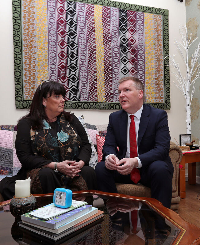  Linda Goggin James, CEO Cork Cancer Care Centre speaking with the Minister for Finance Michael McGrath TD, in the Meditation/Art Therapy/Yoga Room, at the centre. Picture: Jim Coughlan.