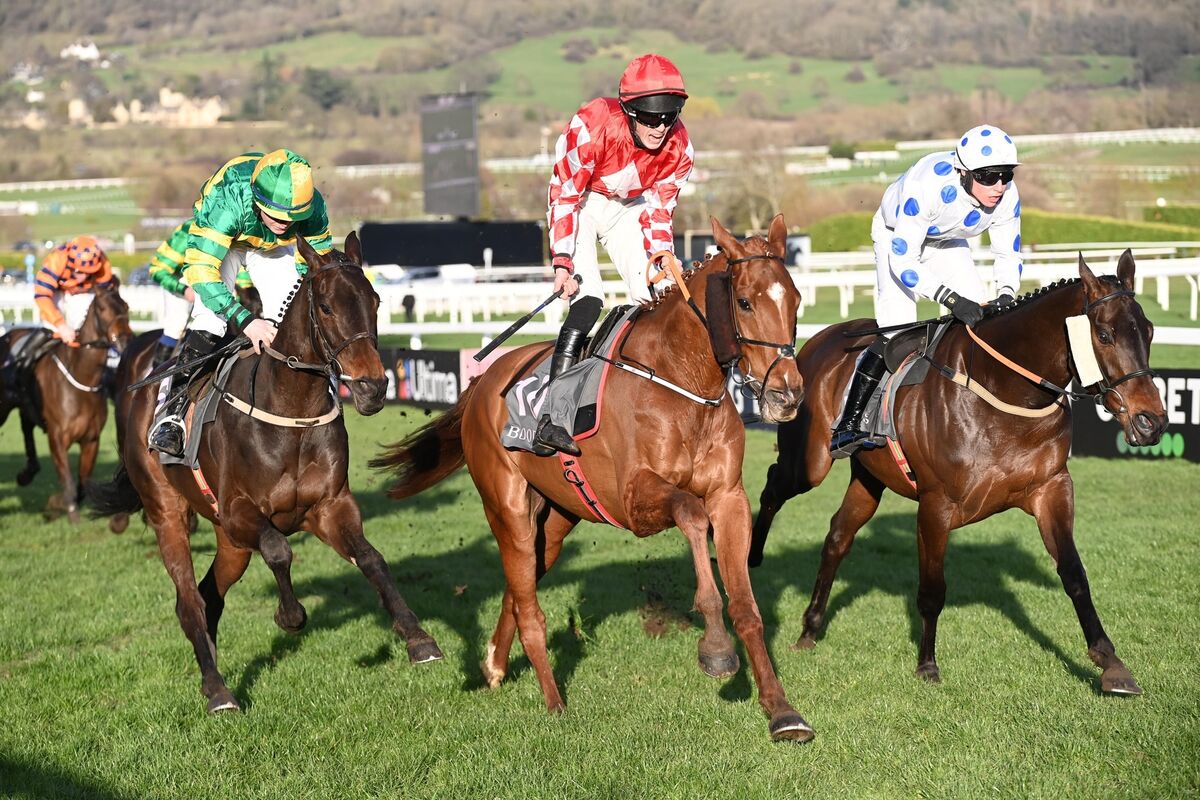 Jazzy Matty and Michael O'Sullivan (centre) win the Boodles Juvenile Handicap Hurdle from Byker (right) and Risk Belle (left). Jazzy Matty and Michael O'Sullivan (centre) win the Boodles Juvenile Handicap Hurdle from Byker (right) and Risk Belle (left).