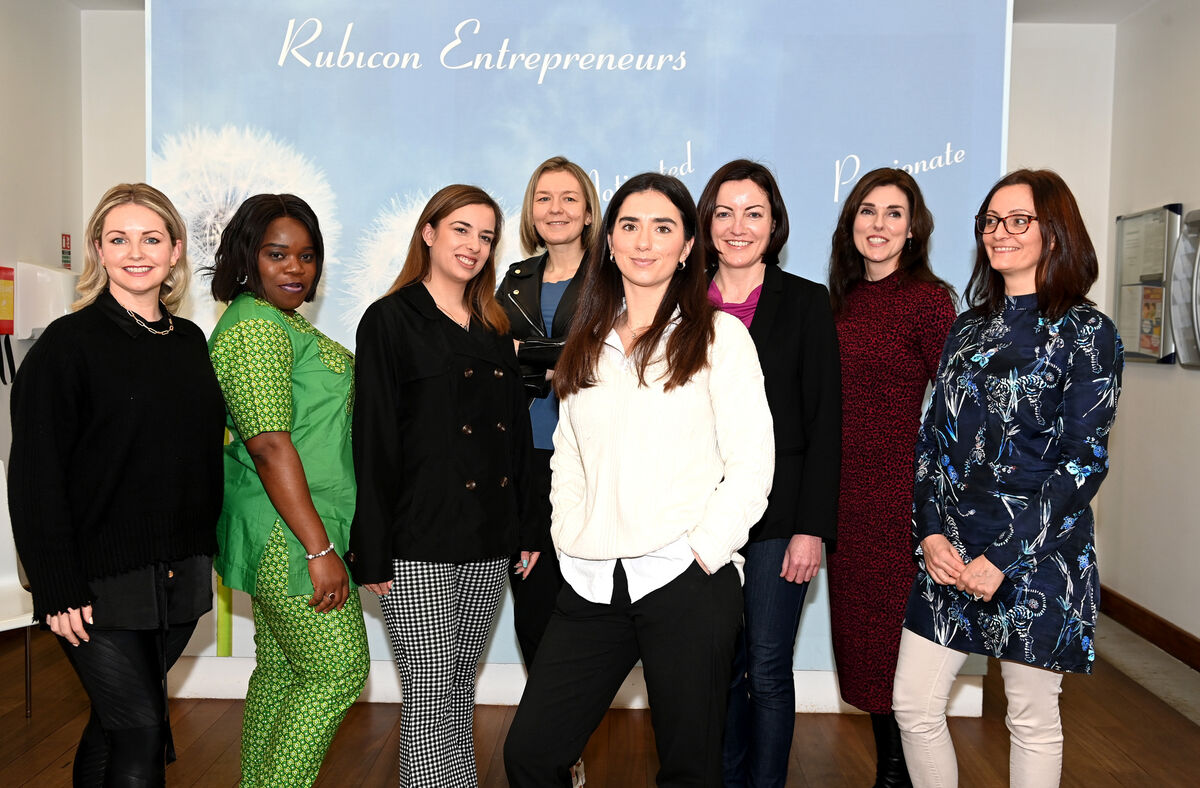 Women who are taking part in the Enterprise Ireland New Frontiers Programme at the Rubicon in MTU , from left, Clodagh Ryan, CRAOI; Dr Justina Ugwahe, Cliosteprobe ;Sisters Kate and Becky Popova, Everywhere English ; Monika Wojtek, Buildzon; Claire Keane, Second Street bakery ; Dr. Mary O'Riordan, Happe Earth and Dr. Angela Nagle, Bladebridge . Picture; Eddie O'Hare