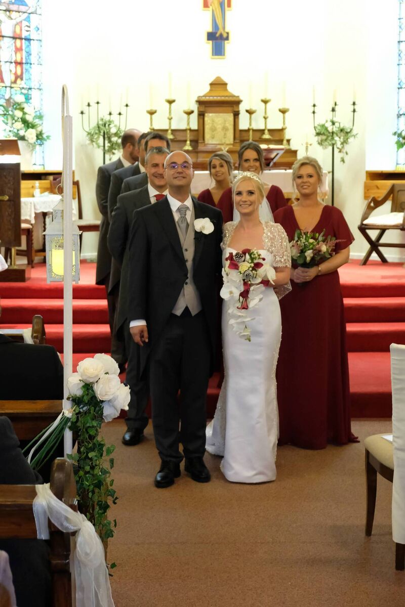 The happy couple with their wedding party. The bridal party included the bride’s four best friends, Louise Lyons, Christine Martin, Aileen Clerkin and Fiona Bryan. The happy couple with their wedding party. The bridal party included the bride’s four best friends, Louise Lyons, Christine Martin, Aileen Clerkin and Fiona Bryan.