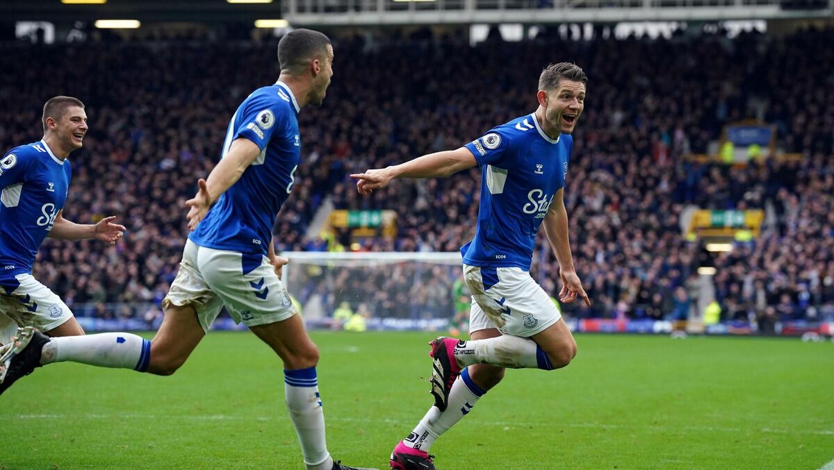 Everton's James Tarkowski celebrates scoring the opening goal during the Premier League match against Arsenal at Goodison Park, Liverpool. But it's been his defence where he's really stood out. Picture: Peter Byrne/PA Wire.