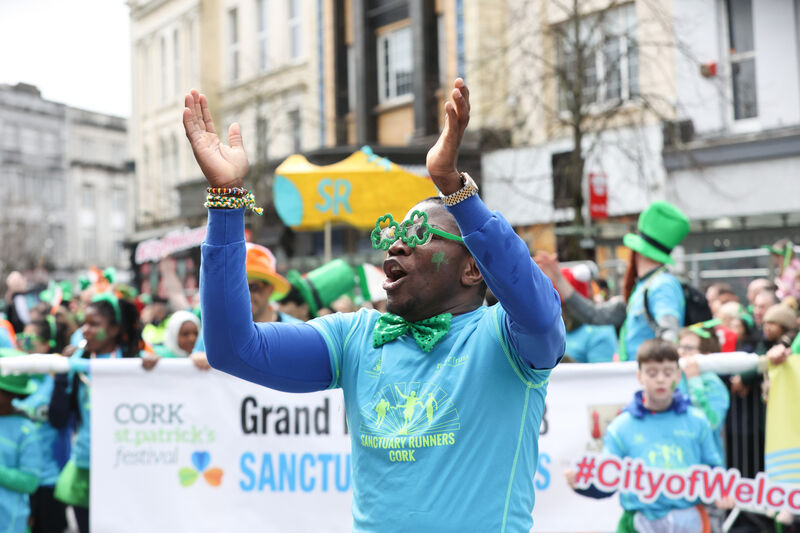 Grand Marshals Sanctuary Runners at the 2023 Cork St. Patrick’s Day Parade, Cork’s largest ever Parade which is organised by Cork City Council. 