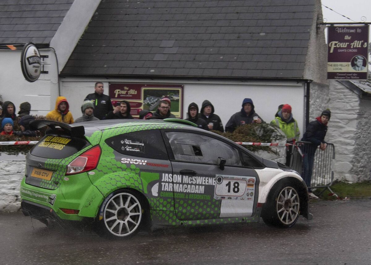 Monaghan’s Josh Moffett and his Wexford co-driver Andy Hayes celebrate ...