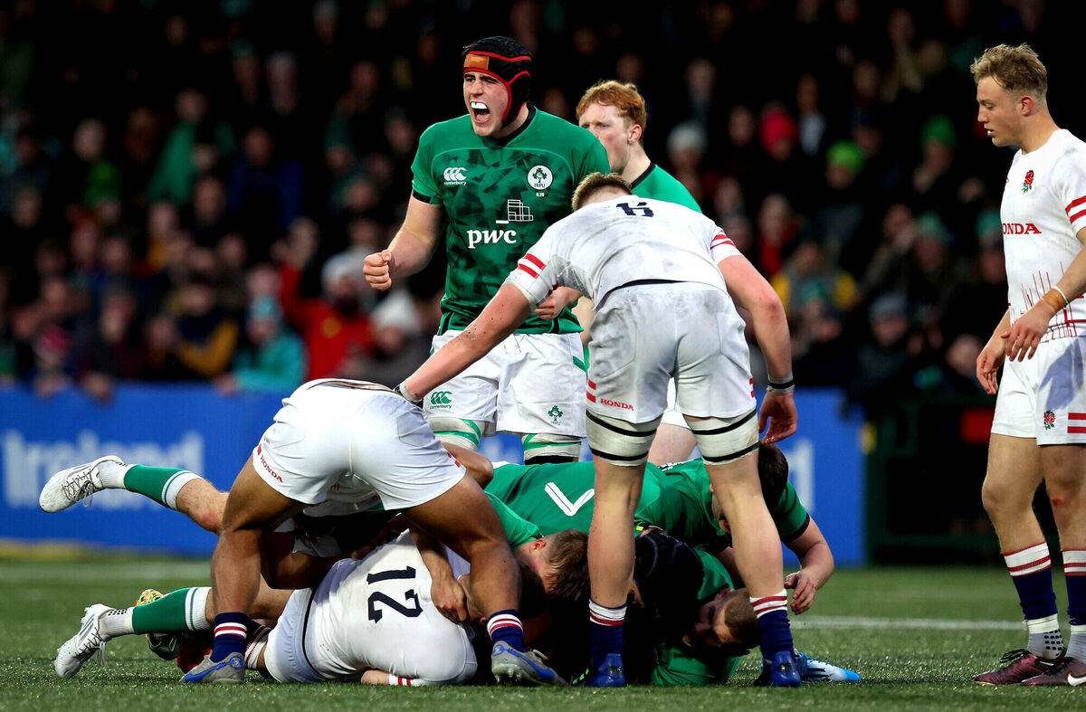 Ireland’s James McNabney celebrates a turnover. Picture: INPHO/Ryan Byrne