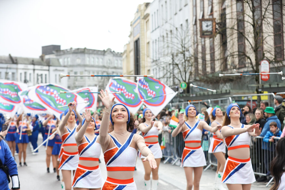 The University of Florida Gator Marching Band performing at the 2023 Cork St. Patrick’s Day Parade. Picture: Darragh Kane