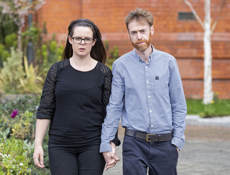 Christina and Kevin Neiland, from Ballyphehane, Co. Cork, the parents of baby Faye Neiland, who passed away aged 10 days after she was born at CUMH on 1st October 2019, pictured at Dublin District Coroner's Court this afternoon where they gave evidence at the inquest into the death of their baby daughter.. SEE COPY SEAN McCARTHAIGH...Picture Colin Keegan, Collins Dublin