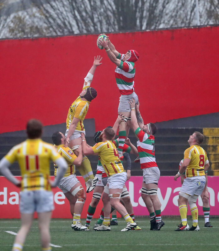 Conor O'Brien going highest to win a line-out for Sundays Well in their AIL game with Bruff at Musgrave Park. Picture: Jim Coughlan. Conor O'Brien going highest to win a line-out for Sundays Well in their AIL game with Bruff at Musgrave Park. Picture: Jim Coughlan.