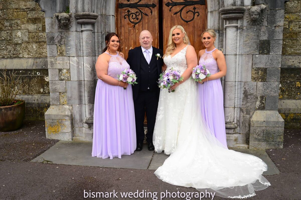 Lauren O’Donovan with her father Eugene and bridesmaids, sisters Shauna and Chelsea. Lauren O’Donovan with her father Eugene and bridesmaids, sisters Shauna and Chelsea.