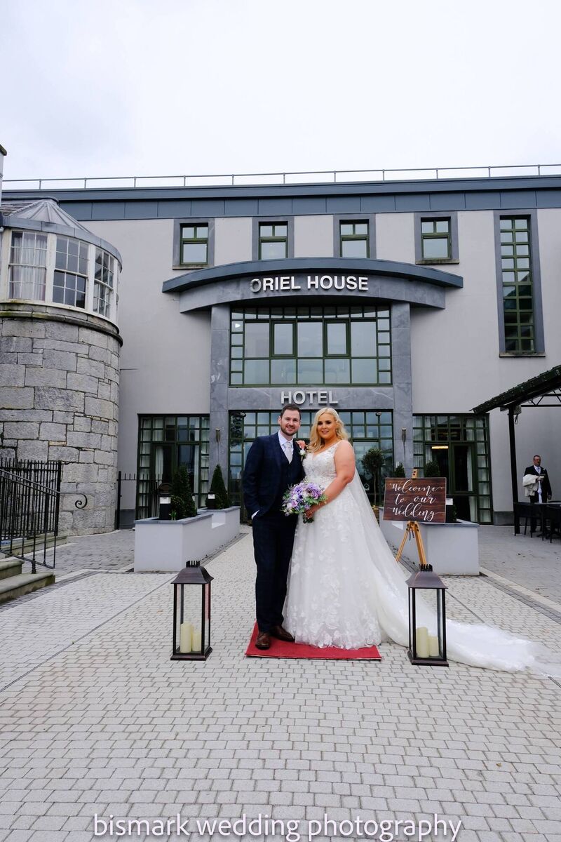The couple outside the Oriel House Hotel, Ballincollig. The couple outside the Oriel House Hotel, Ballincollig.