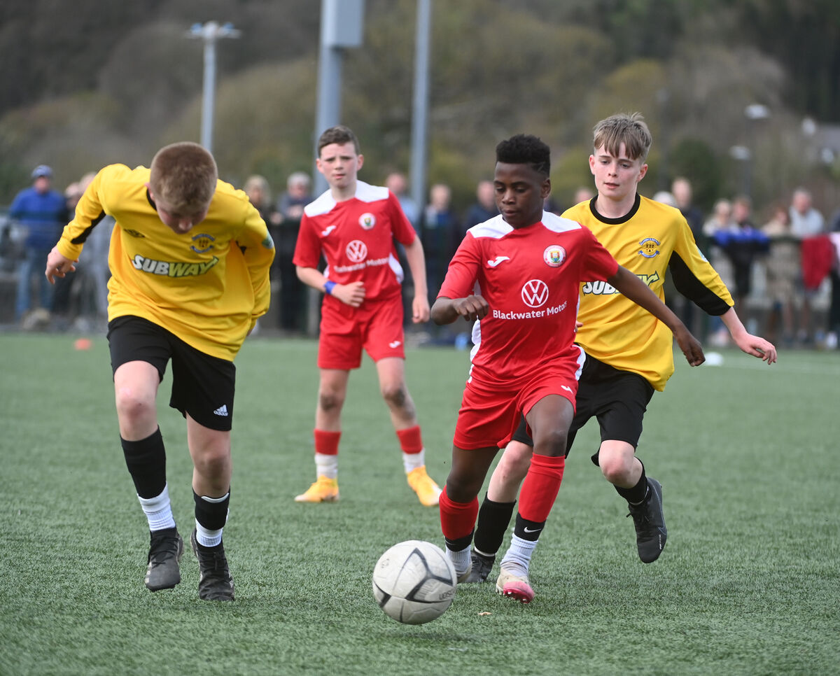  Ebuka Obuji chases possession at Ballea Park. Picture: Larry Cummins