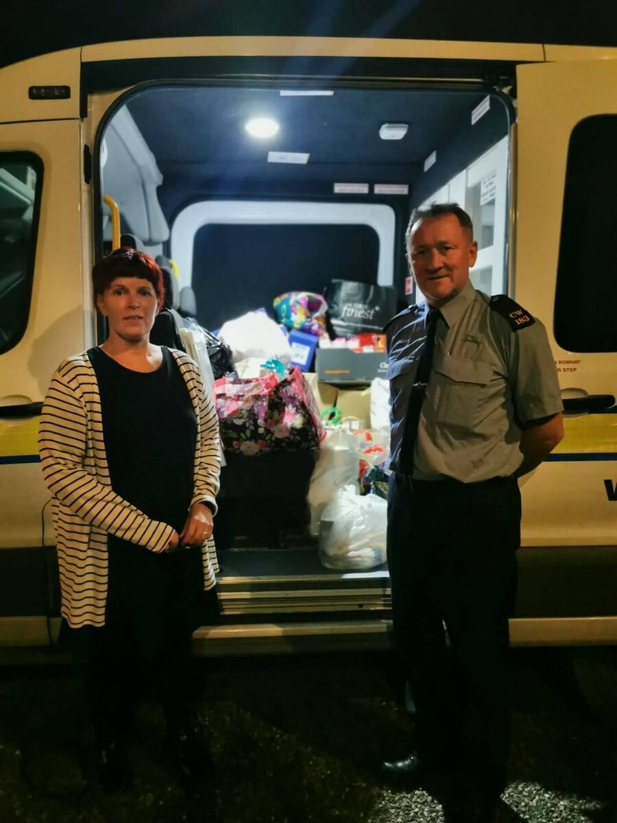 Sinéad Crowley (left) with Community Garda, Liam Ryan Delivery to Penny Dinners 