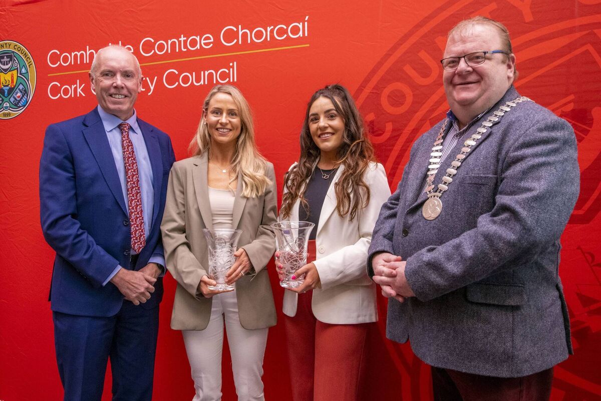 On March 27, the Mayor of the County of Cork, Cllr Danny Collins presided over a special civic reception at County Hall to honour the retirement of two distinguished Cork footballers, Orla Finn and Orlagh Farmer. From the left Chief Executive of Cork County Council, Orla Finn,  Orlagh Farmer and Mayor of the County of Cork, Cllr Danny Collins. Pic: Colm Lougheed