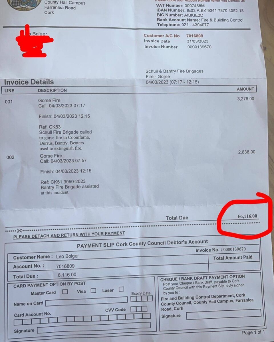 "I didn’t start the fire. I didn’t call them." Mr Bolger said he will not be paying the fire call-out bill. "I didn’t start the fire. I didn’t call them." Mr Bolger said he will not be paying the fire call-out bill.