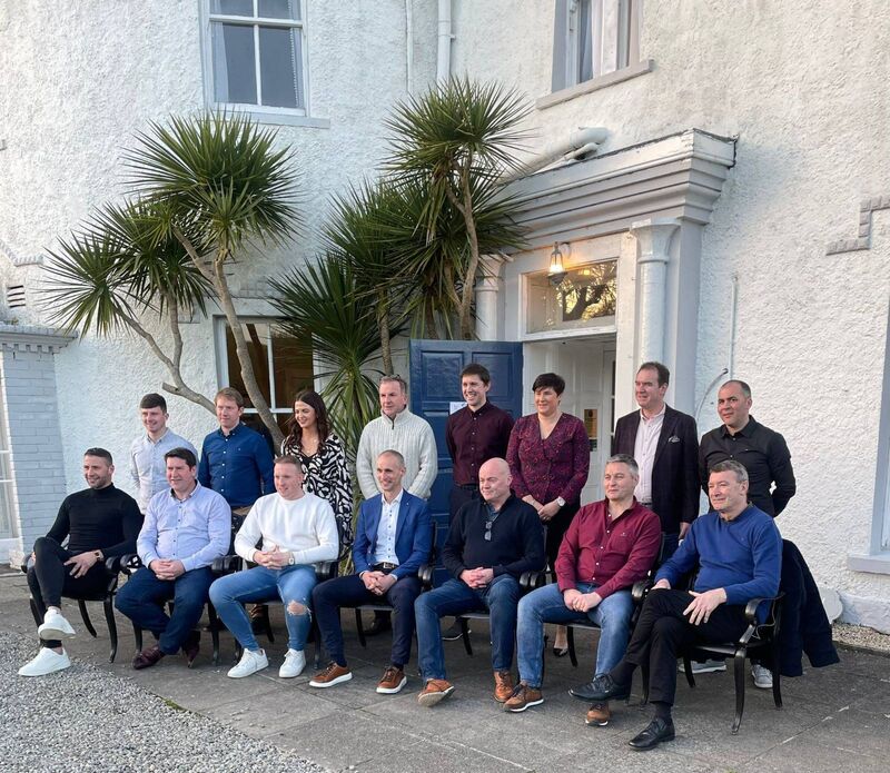 Prior to the Valley Rovers Munster SHC preview night at Innishannon House Hotel: Front: Dan Shanahan, Mark Landers, Shane Dowling, Tommy Dunne, Anthony Daly, TJ Ryan, Jimmy Barry-Murphy; Back: Valley Rovers members Colm Butler, Richard Butler, Eva Lehane, John Hurley, Michael O'Brien, Diane Twohig, James Ryan, John O'Donovan.
