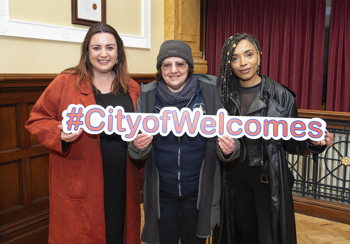 Lorraine O'Donovan, CEO of CDYS, Nadia Moussed of CDYS and Andrea Williams of CDYS at the Launch of the Anti Racism Youth Led Summit in Cork City Hall. Photography By Gerard McCarthy Lorraine O'Donovan, CEO of CDYS, Nadia Moussed of CDYS and Andrea Williams of CDYS at the Launch of the Anti Racism Youth Led Summit in Cork City Hall. Photography By Gerard McCarthy