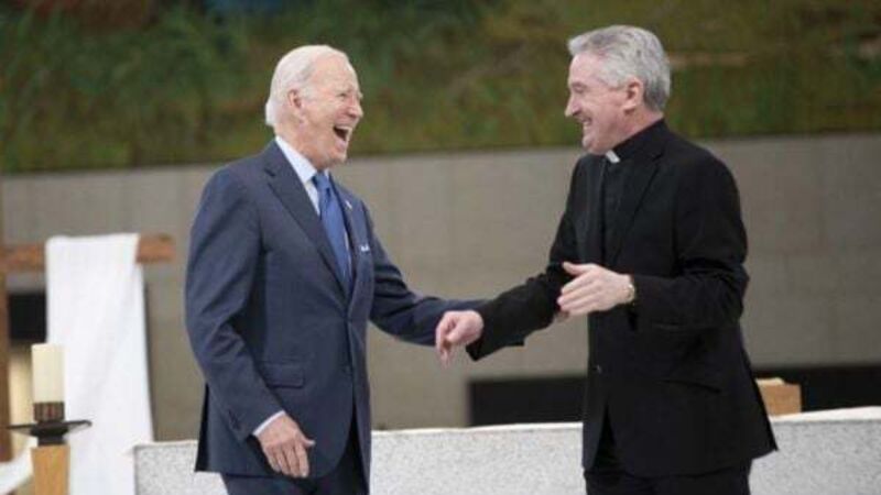 Biden shares a laugh with priest as he tours Knock shrine Biden shares a laugh with priest as he tours Knock shrine
