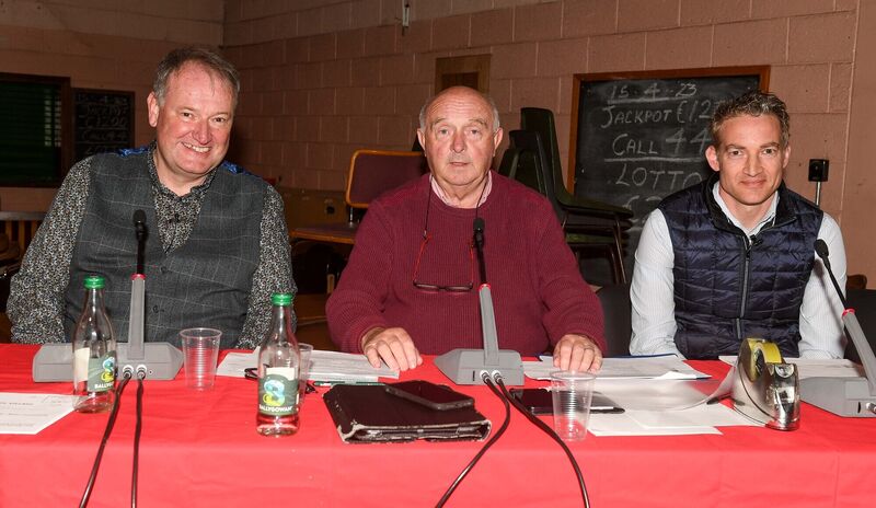  Blackpool Traders Group officers, Jeremy Buckley, pro, Mick Moriarty, chairman and Tadhg O'Leary, secretary, on duty at the gathering of Blackpool traders to discuss future plans for Blackpool, at Glen Rovers Hurling Club. Picture: David Keane.