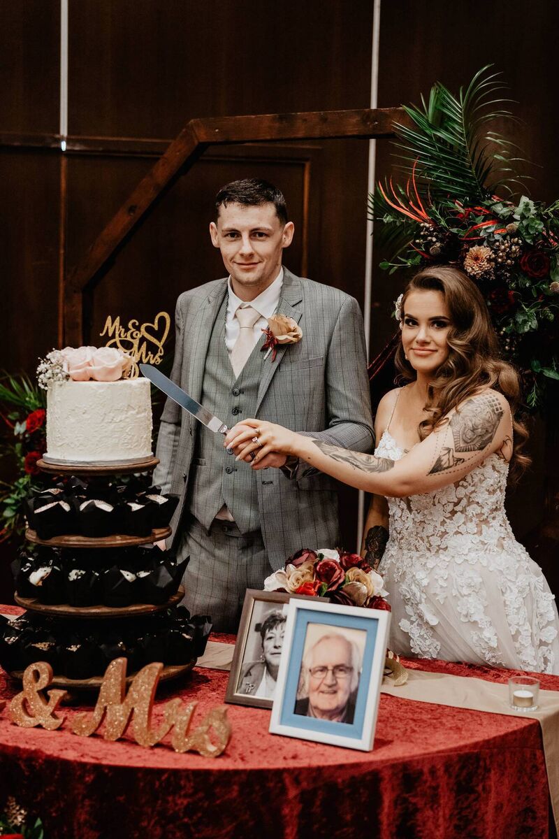 Cutting the cake.