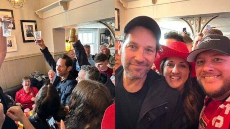 Paul Rudd drinks beer and sings chants with fans at Wrexham pub