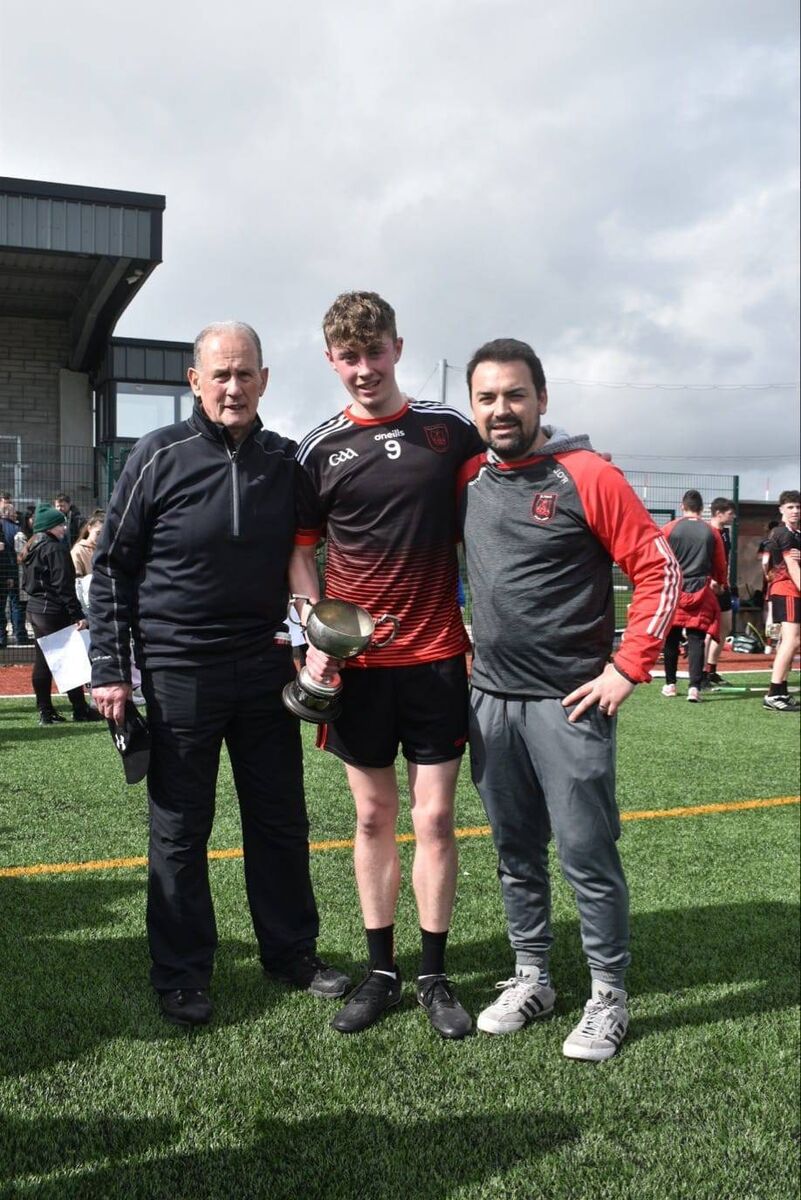 School coaches Justin McCarthy and Joe O'Regan pictured with the team captain James Desmond. School coaches Justin McCarthy and Joe O'Regan pictured with the team captain James Desmond.
