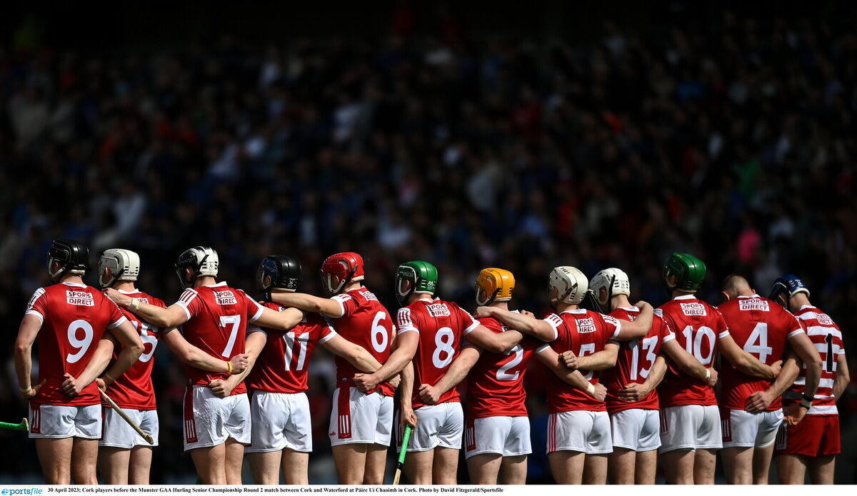 The Cork team line up before the game. Picture: David Fitzgerald/Sportsfile The Cork team line up before the game. Picture: David Fitzgerald/Sportsfile