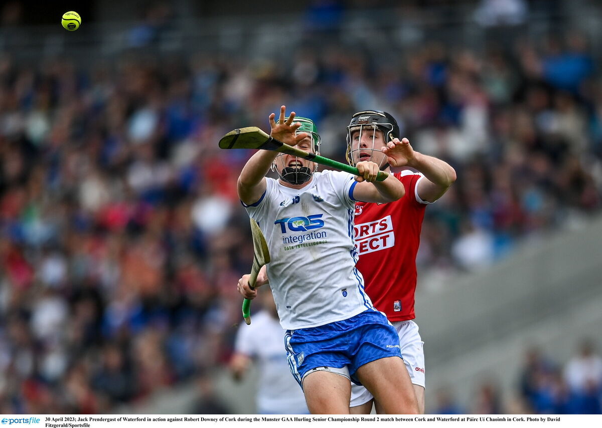 Jack Prendergast of Waterford in action against Robert Downey of Cork. Picture: David Fitzgerald/Sportsfile Jack Prendergast of Waterford in action against Robert Downey of Cork. Picture: David Fitzgerald/Sportsfile