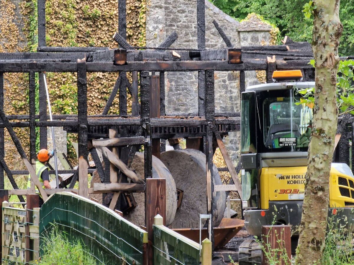 The burnt out mill at the Ballincollig Regional Park being made safe by Cork City Council staff last June. The burnt out mill at the Ballincollig Regional Park being made safe by Cork City Council staff last June.