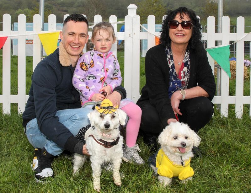 Robert, Lily and Margaret Hussey from Mitchelstown with their Maltise dogs, Bonnie and Missey, at the Pups in the Park event. Pic: David Creedon