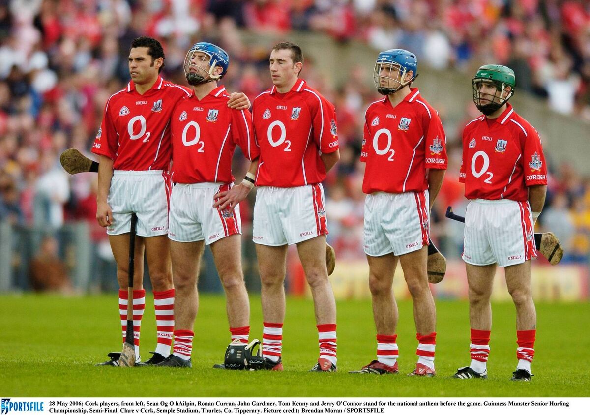 Tom Kenny (second from right) with team-mates (from left) Seán Óg Ó hAilpín, Ronan Curran, John Gardiner and midfield partner Jerry O'Connor before the Munster SHC semi-final against Clare in 2006. Picture: Brendan Moran/Sportsfile