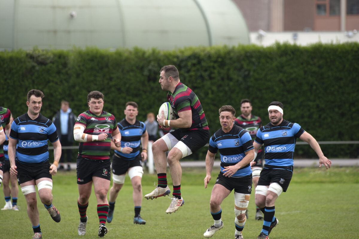  Highfield's Miah Cronin winning this ball as he is about to be tackled by Jack O'Donnell of Shannon at Woodleigh Park. Picture: Dan Linehan