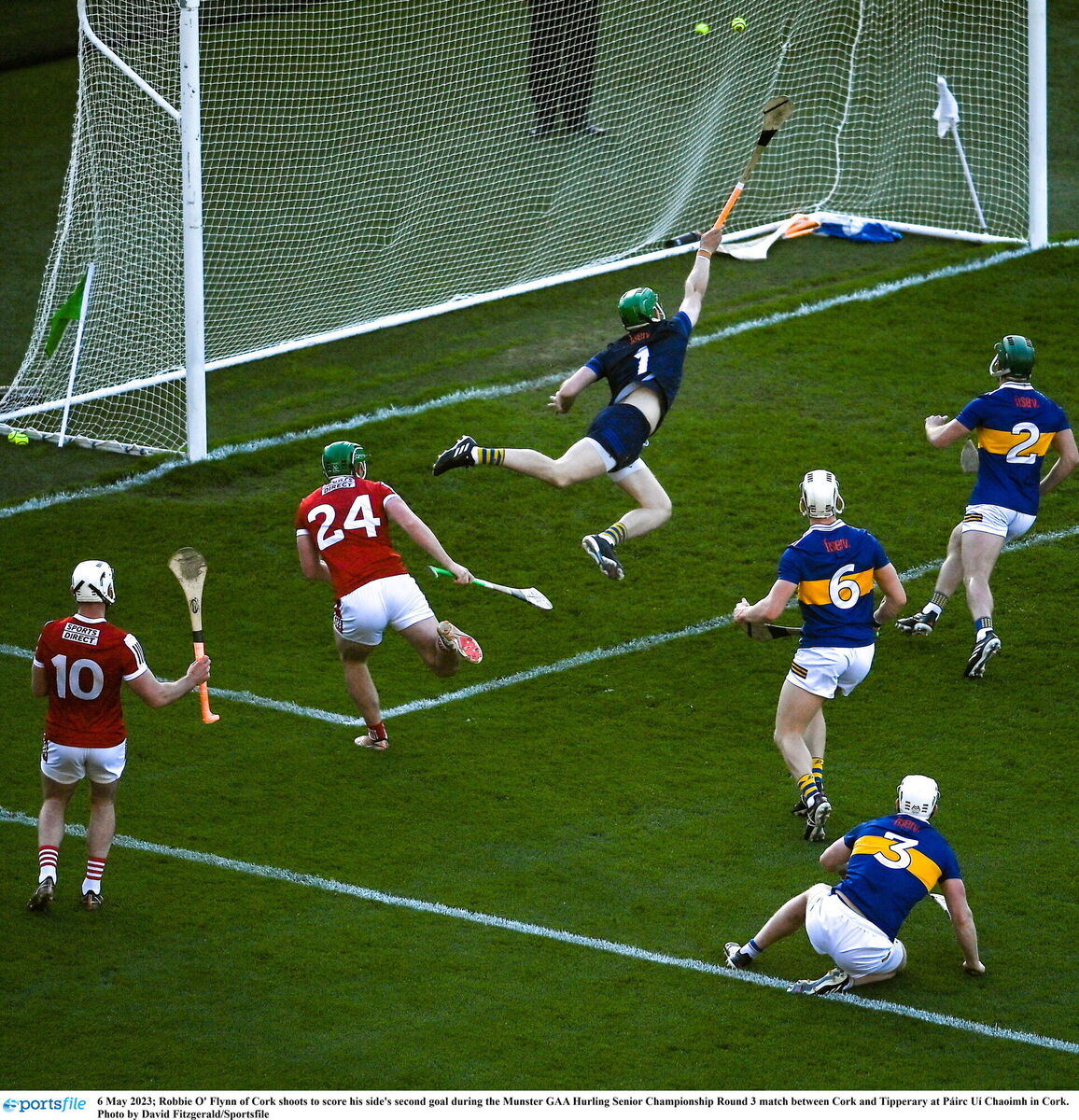 Cork's Robbie O' Flynn shoots to score his side's second goal during the Munster SHC game at Páirc Uí Chaoimh. Picture: David Fitzgerald/Sportsfile Cork's Robbie O' Flynn shoots to score his side's second goal during the Munster SHC game at Páirc Uí Chaoimh. Picture: David Fitzgerald/Sportsfile