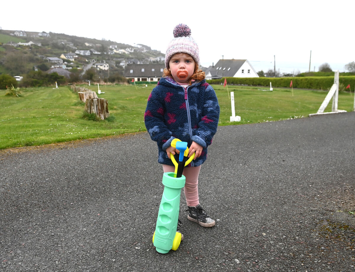 Isla Simpson, (two an a half) getting ready for pitch and putt at The Fountainstown community sports club . Picture; Eddie O'Hare