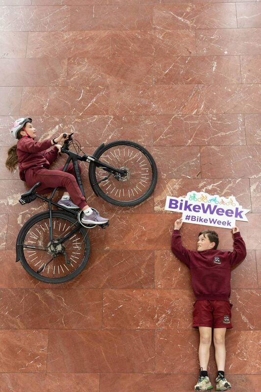 Ida McGowan and Matthew McGowan, Scoil Mhuire Na nGrást Belgooy at the launch of Bike Week 2023 at Cork County Hall. 