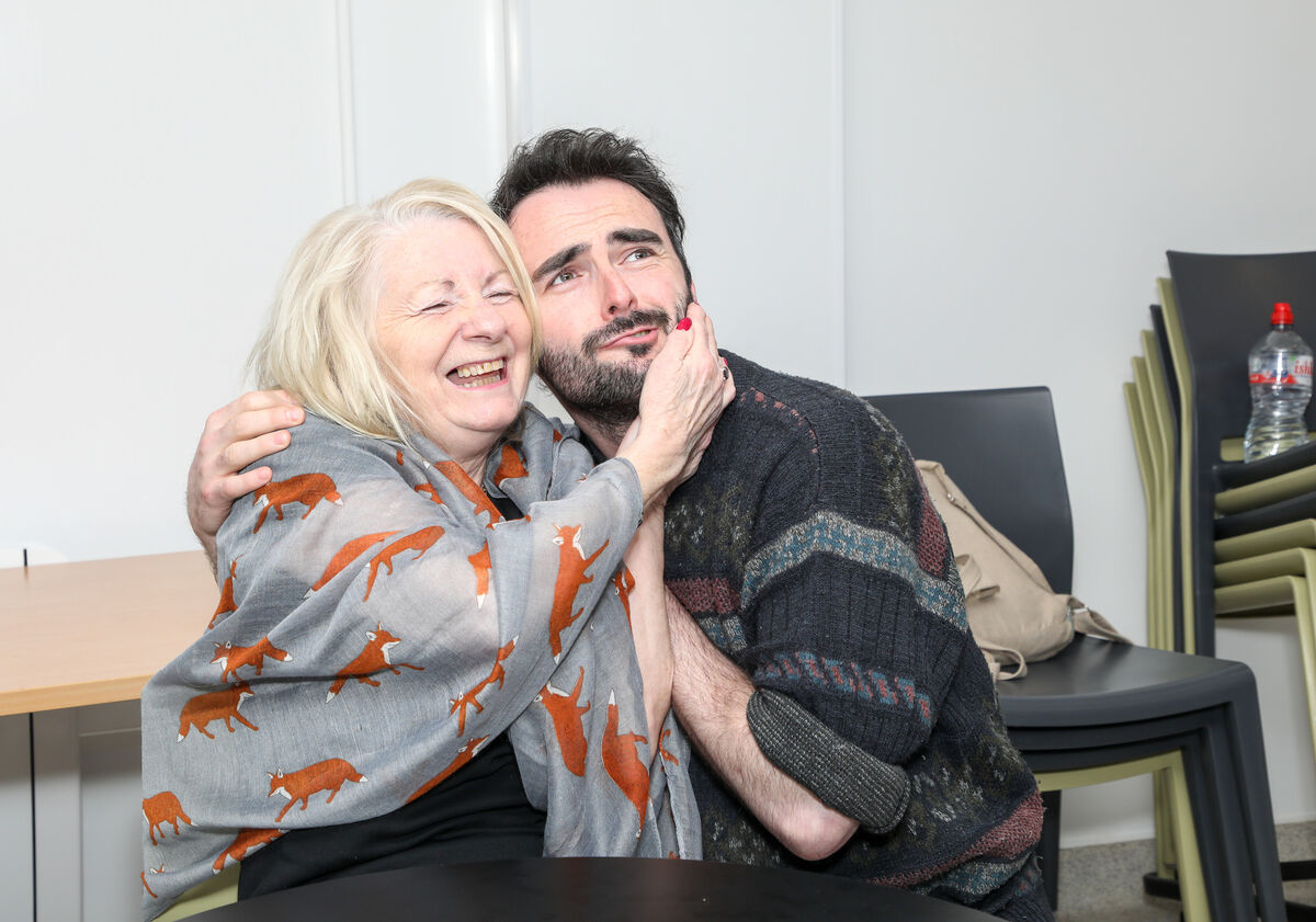 Patsy McCarthy and Pierce O' Donoghue rehearse for the play "Behind the Curtain". Picture: David Creedon