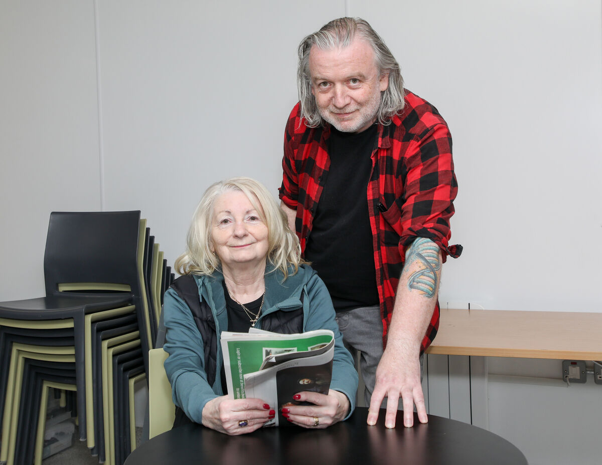 Patsy McCarthy and Liam O' Caoimh rehearse for the play "Behind the Curtain". Picture: David Creedon