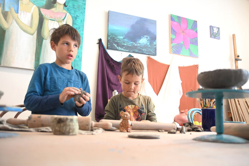 Brothers Myron and Larion busy at work at the pottery workshop for Ukrainian families by artist Karina Killeen at Shandon Art Studio. Picture: Larry Cummins. Brothers Myron and Larion busy at work at the pottery workshop for Ukrainian families by artist Karina Killeen at Shandon Art Studio. Picture: Larry Cummins.